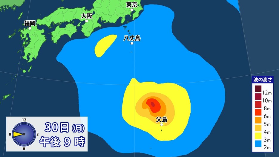 30日(月)午後9時の波の高さ