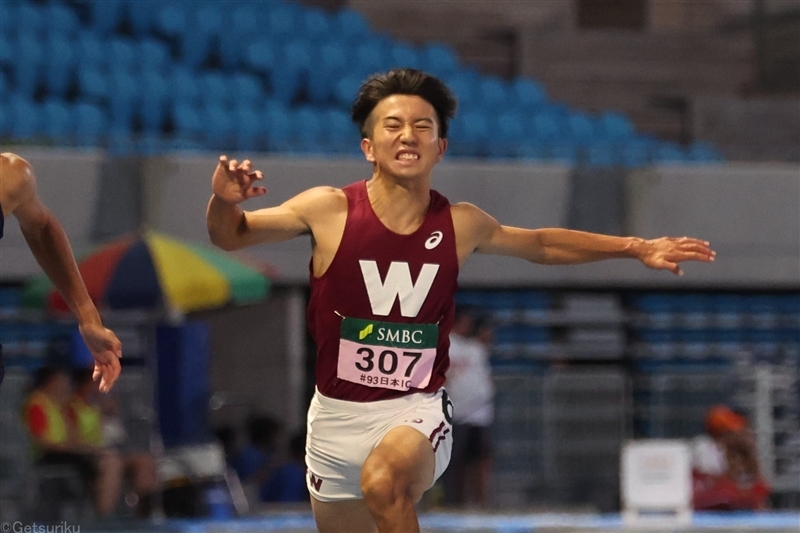 24年日本インカレ男子100mで10秒13の自己新で2位に入った井上直紀（早大）