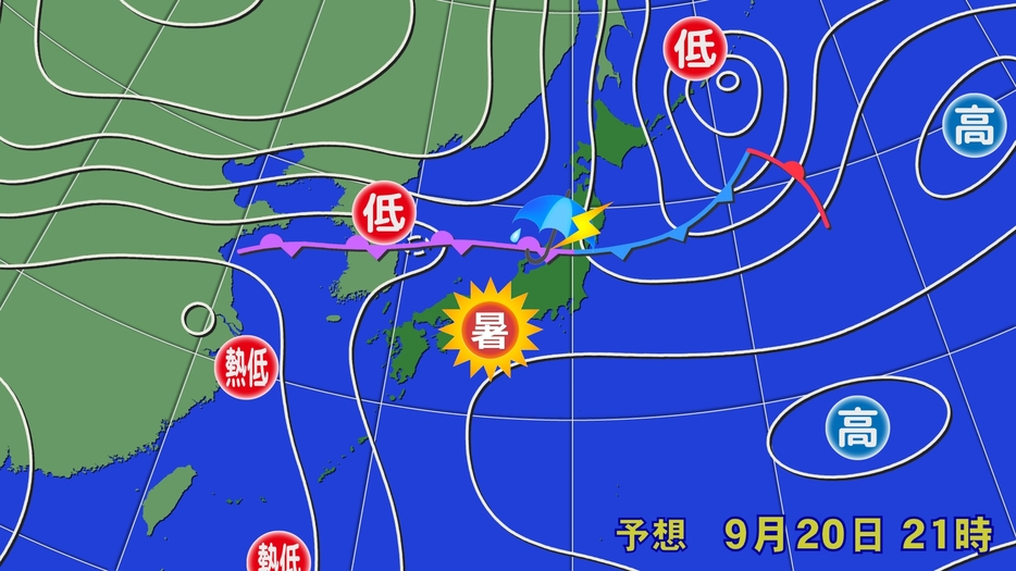 20日（金）午後9時の予想天気図