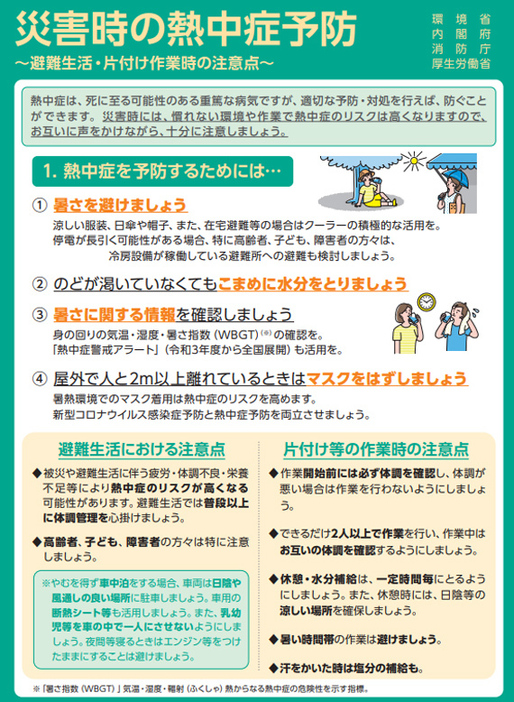 災害時の熱中症予防（環境省／内閣府／消防庁／厚生労働省提供）