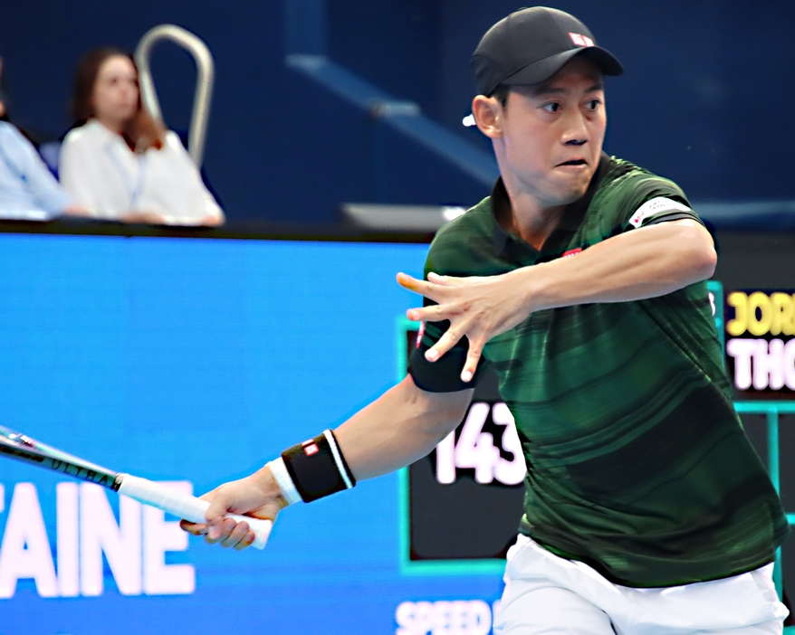 第1セットを先取した錦織圭[画像/tennis365.net]