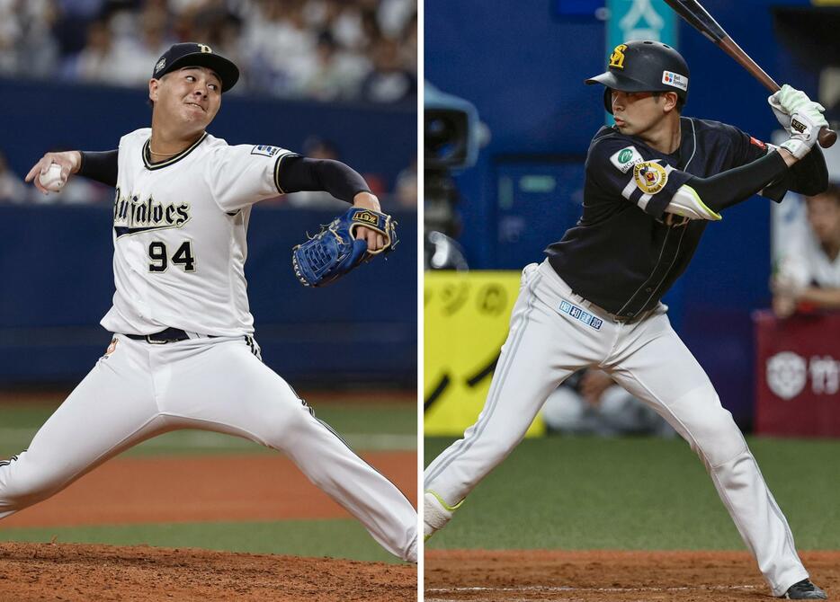 8回、登板したオリックス・川瀬堅斗（左）と代打で打席に立つソフトバンク・川瀬晃。兄弟の対決が実現した＝京セラドーム