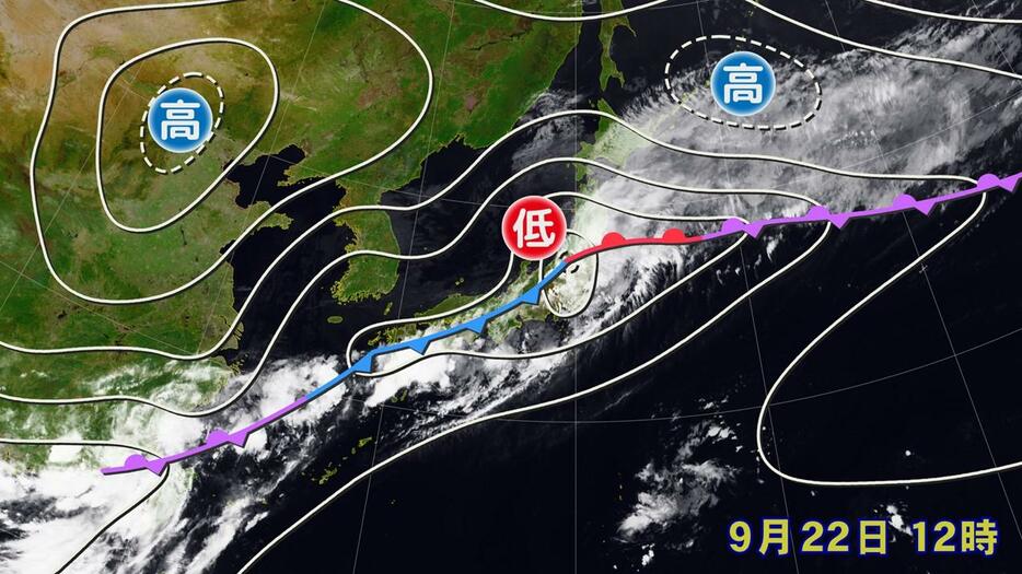 22日(日)正午の天気図