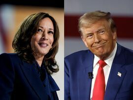 Kamala Harris and Donald Trump Photographer: Al Drago/Bloomberg and Kevin Dietsch/Getty Images