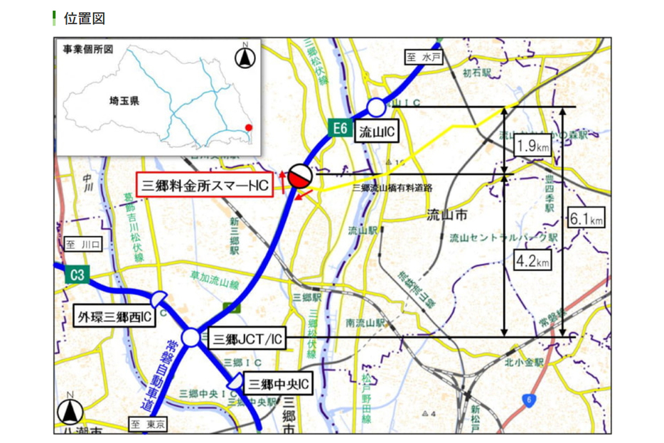 三郷料金所スマートICの位置図。（画像：NEXCO東日本）