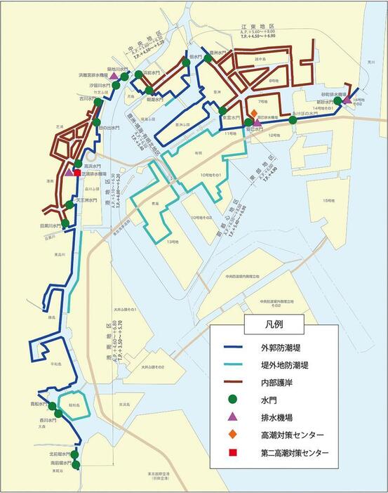 海岸保全施設の配置図（東京都港湾局ホームページから引用）