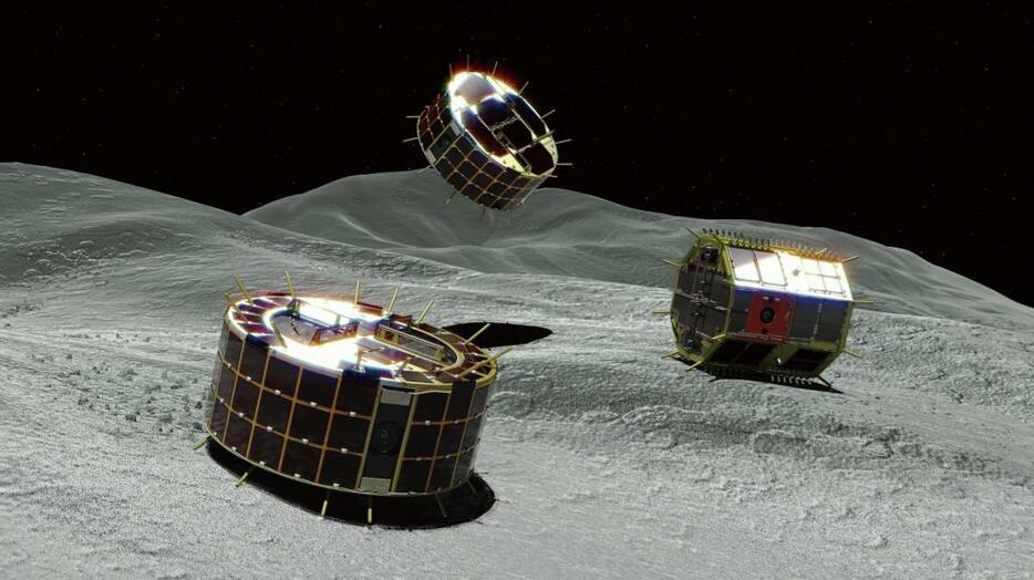 [イメージ図]「はやぶさ2」に搭載された3機の着陸機「ミネルバ2」の分離イメージ図（c）JAXA