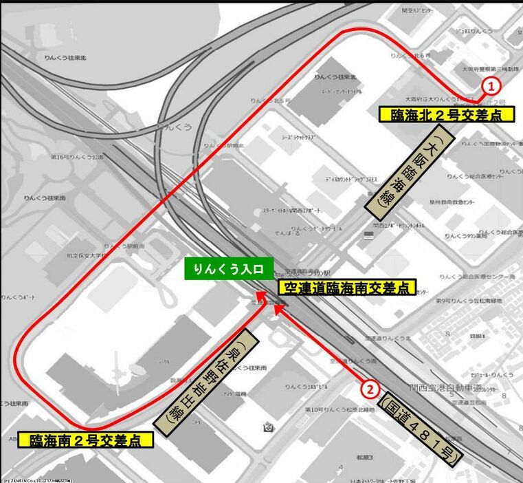 [図2]関空連絡橋への経路説明図（提供：NEXCO 西日本）