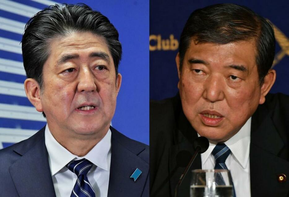 [写真]安倍晋三首相（アフロ）と石破茂元幹事長（Natsuki Sakai/アフロ）