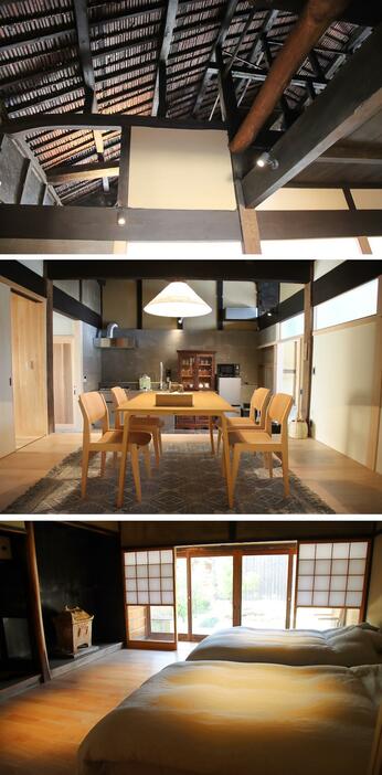築100年を超える町家を活用した一棟貸しの宿「八十一」の室内＝兵庫県丹波篠山市魚屋町で
