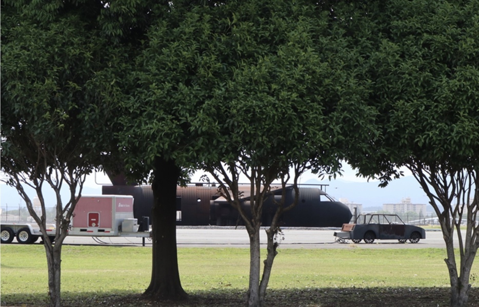 消火訓練場には模擬機体がある。米軍はPFOS含有泡消火剤は2016年まで使用していた、と説明している