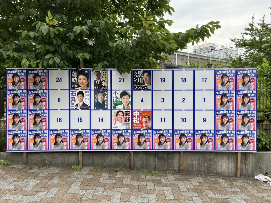 東京・秋葉原の都知事選ポスター掲示板に貼られていたぱんちゃん璃奈のポスター
