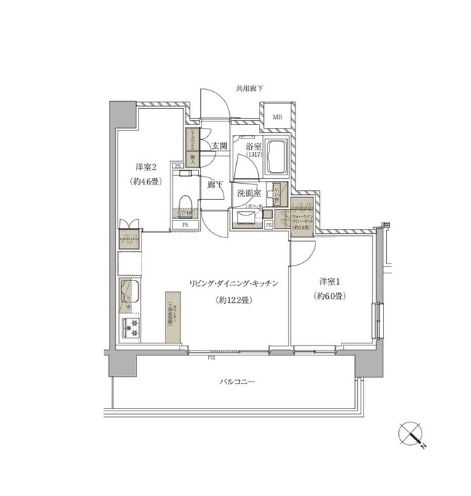 Bタイプの間取り図　COURTESY OF MITSUBISHI ESTATE RESIDENCE