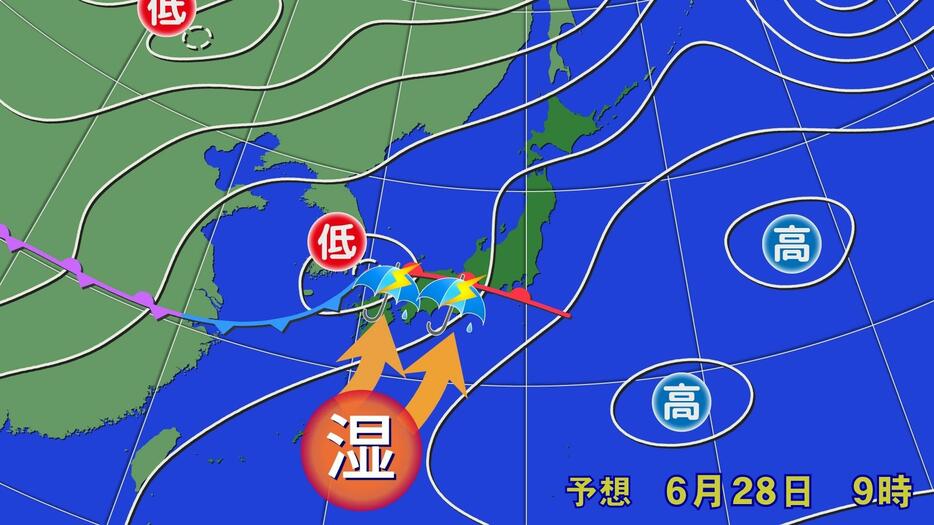 28日(金)午前9時の予想天気図