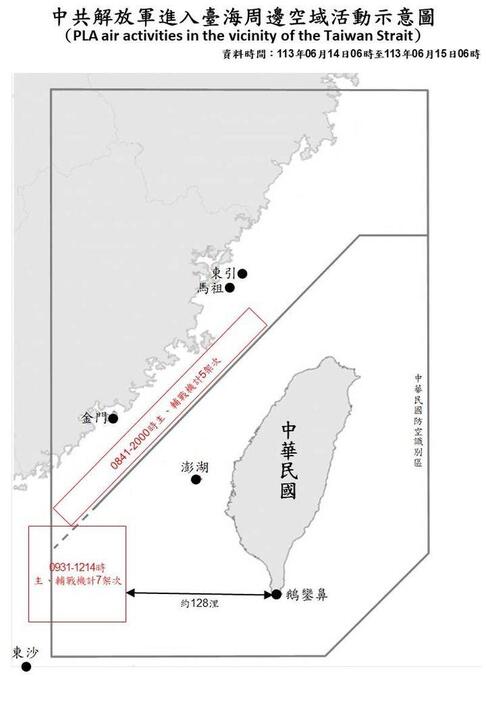 中国軍用機の動きを示す略図＝国防部ホームページから