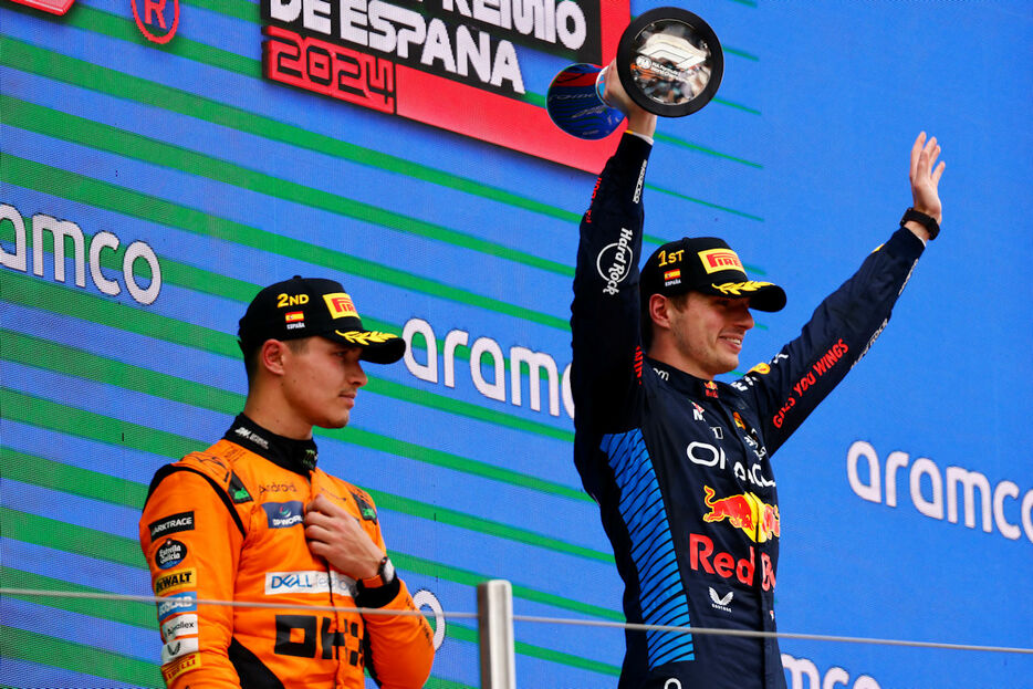 2024年F1第10戦スペインGP　2位ランド・ノリス（マクラーレン）と優勝したマックス・フェルスタッペン（レッドブル）