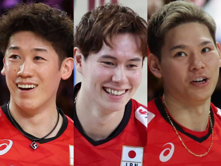 　バレー男子日本五輪代表（左から）石川祐希主将、高橋藍、西田有志