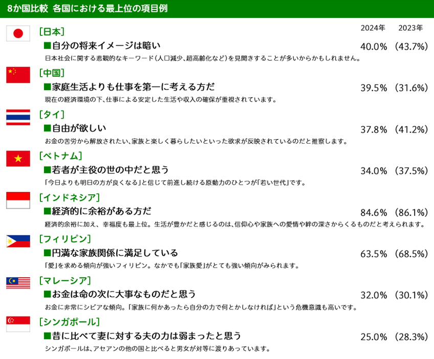 8カ国比較　各国における最上位の項目例