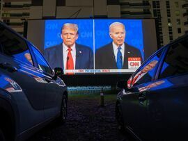 <p>A debate watch party at theater in Miami, June 27, 2024.</p>