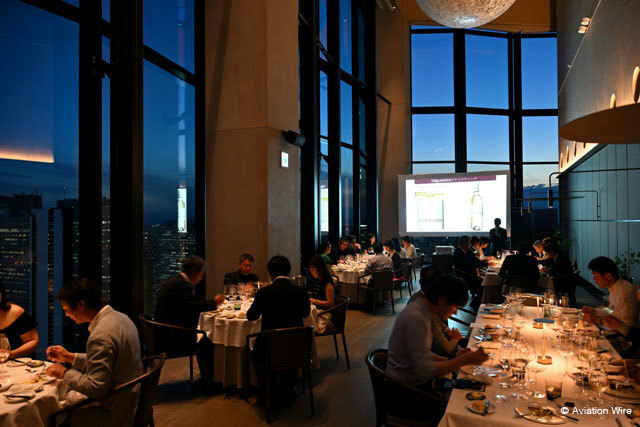 Restaurant Bellustarで開かれたJAL国際線ファーストクラスのワインを楽しむサントリーのメイカーズディナー＝24年6月 PHOTO: Tadayuki YOSHIKAWA/Aviation Wire