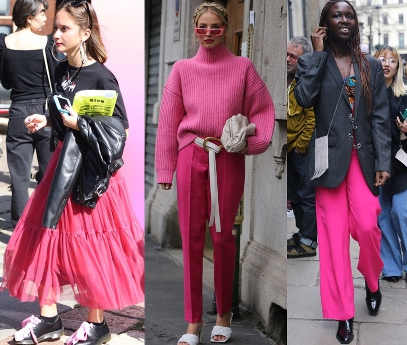 ヨーロッパのファッションスナップ、気になるピンクを使ったコーデ