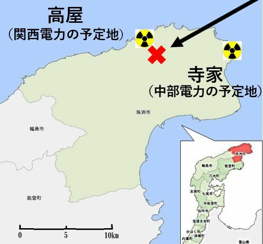 能登半島地震の震央は、珠洲原発建設予定地の近くだった。（作成／北野進）