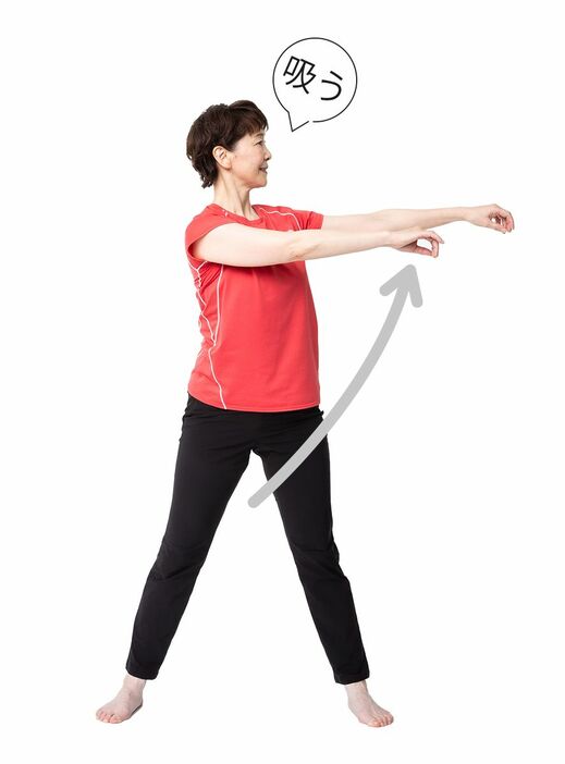 ３）素早く体を起こして腕を左に構え、反対側も同様に行う