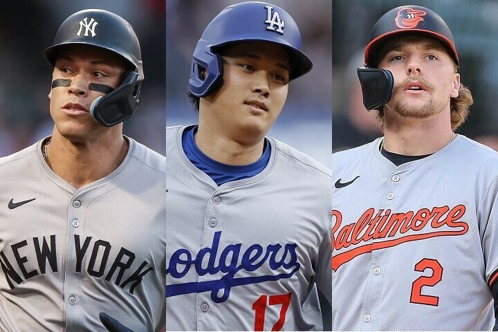 MLB本塁打王を争うジャッジ（左）、大谷（中央）、ヘンダーソン（右）。(C) Getty Images