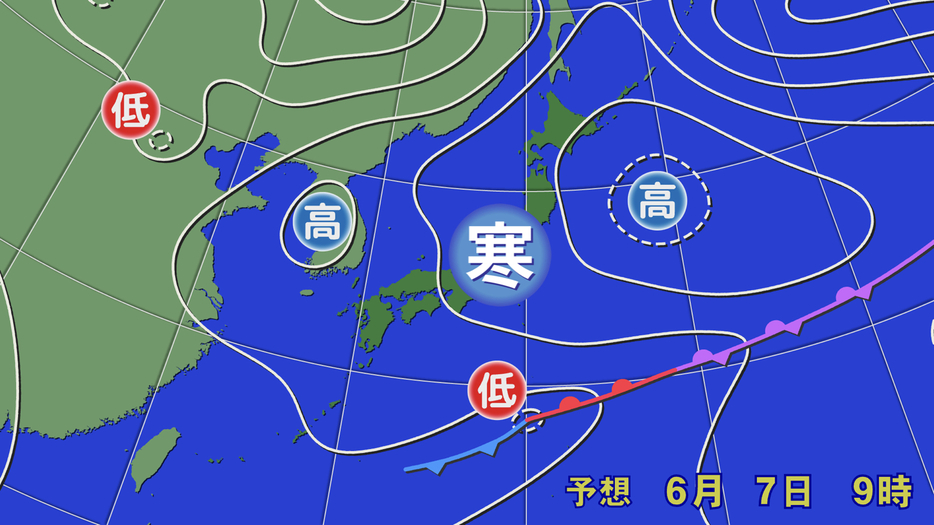 7日(金)午前9時の予想天気図