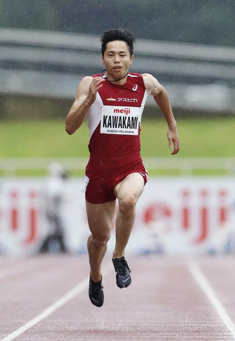 男子100メートル（視覚障害T13）　力走する川上秀太＝三重交通Gスポーツの杜伊勢