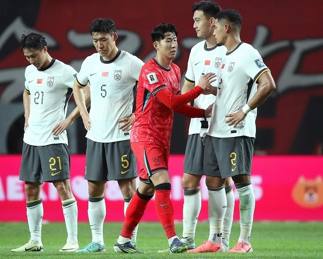 W杯予選で中国のファンを挑発したソン・フンミン。（C）Getty Images