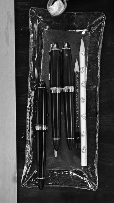 愛用の万年筆は日本のメーカー、セーラー万年筆のもの。何十年も同じモデルを愛用しているという