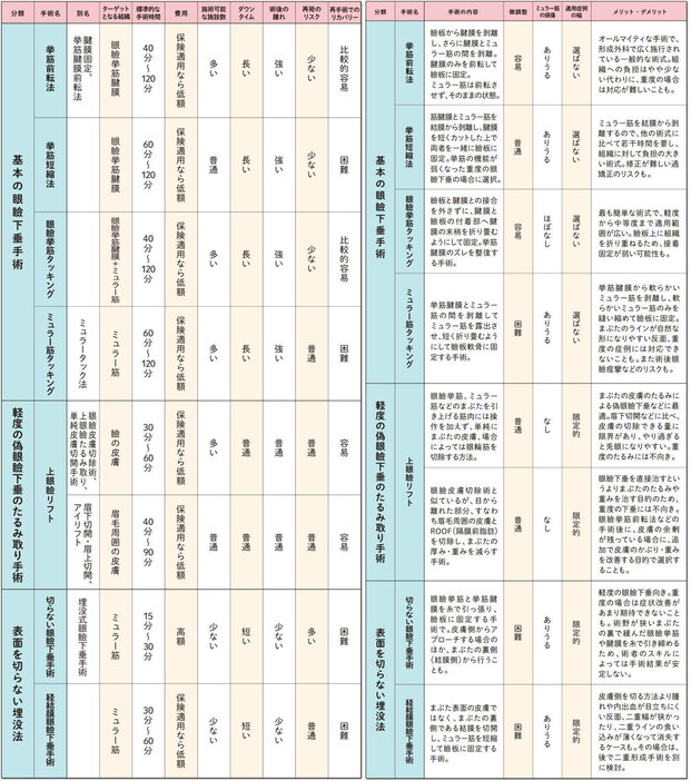 眼瞼下垂手術一覧