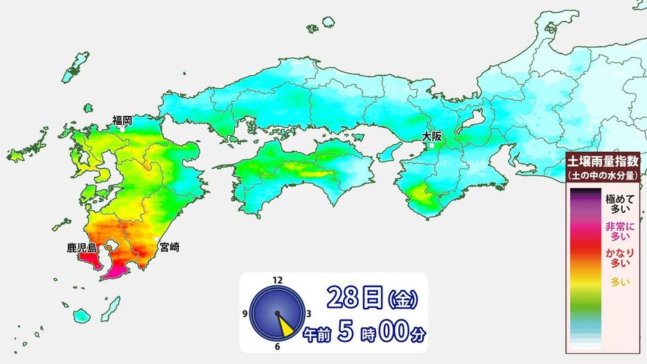 28日(金)午前5時現在の土壌雨量指数