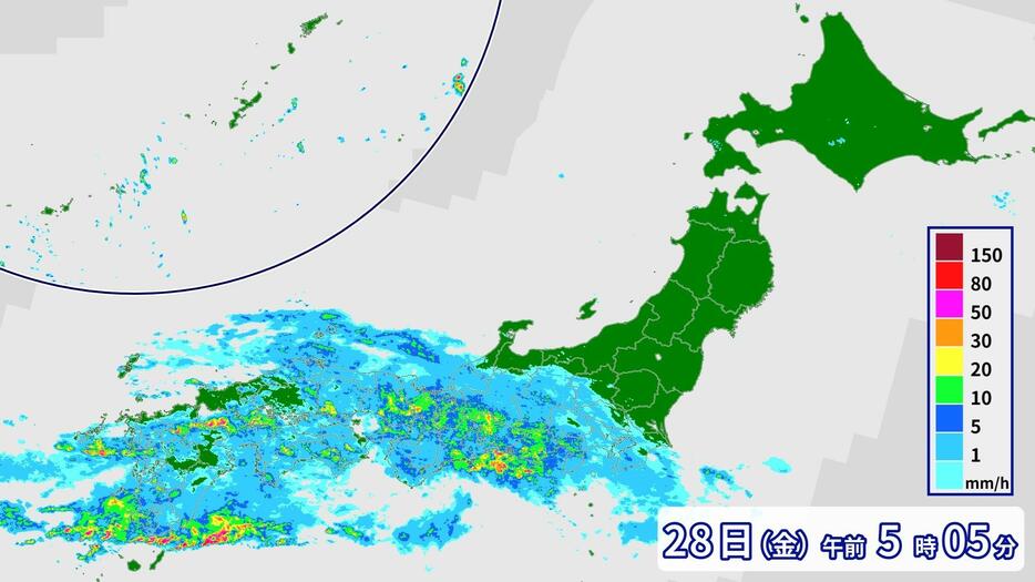 28日(金)午前5時5分現在の雨の様子