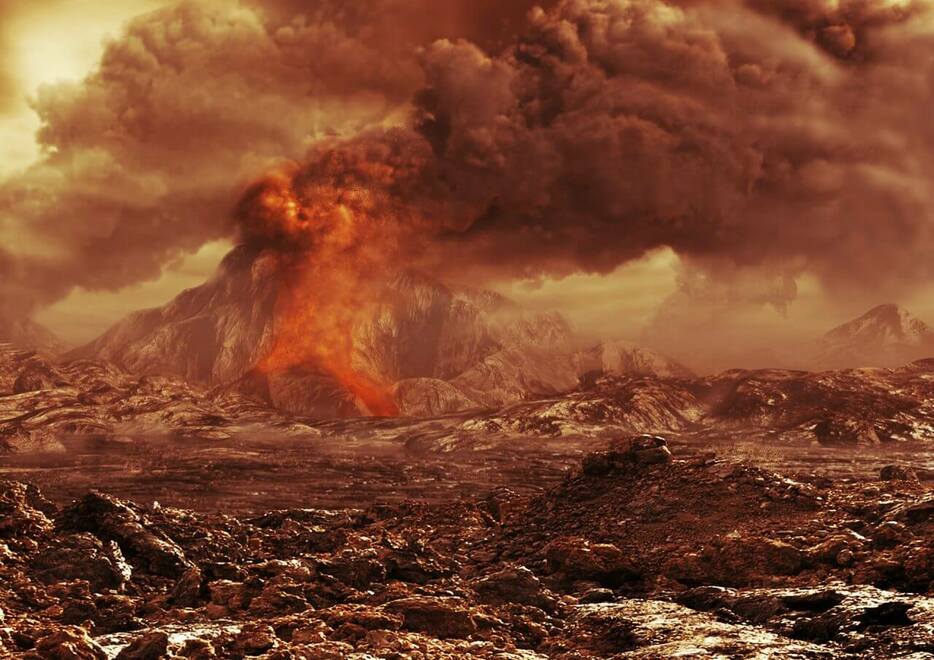 噴火している金星の火山の想像図。
