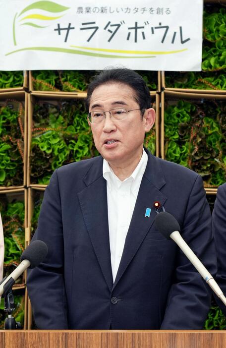 山梨県での視察を終え、取材に応じる岸田首相＝29日午後、山梨県北杜市（代表撮影）