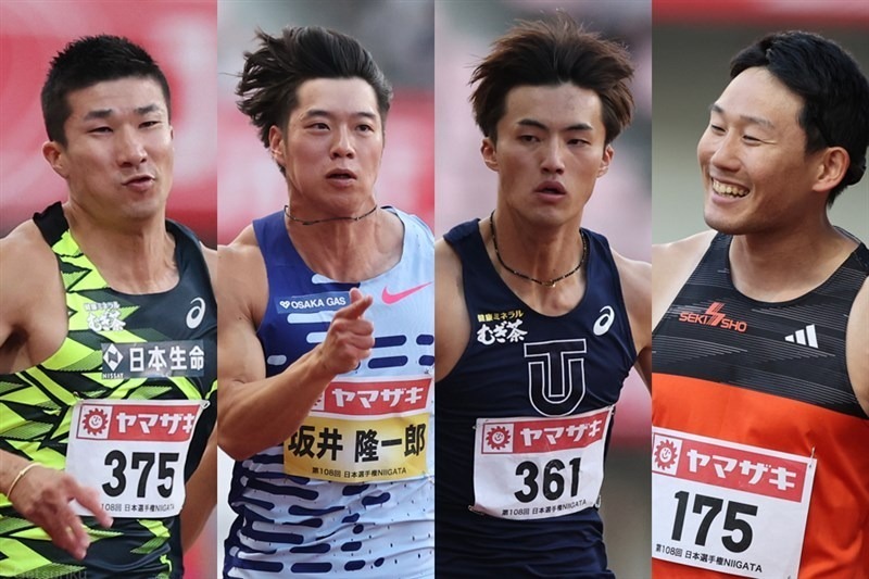 日本選手権男子100mで決勝に進んだ桐生祥秀、坂井隆一郎、栁田大輝、東田旺洋