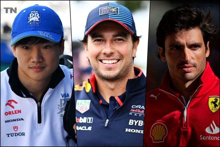 角田裕毅（RB）、セルジオ・ペレス（レッドブル）、カルロス・サインツ（フェラーリ）(C)Red Bull Content Pool, Ferrari
