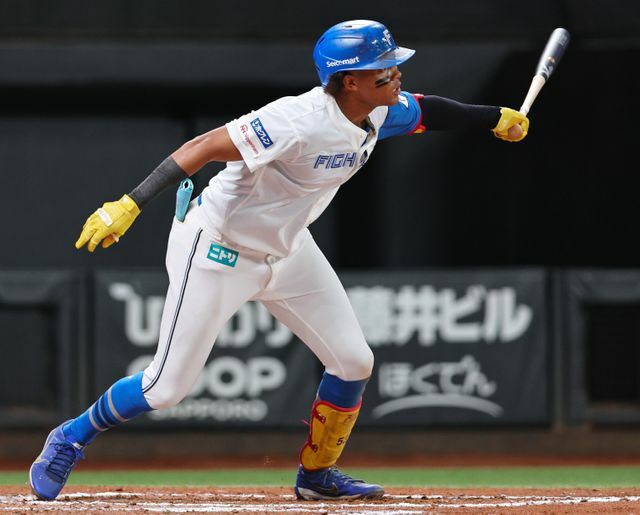 同点タイムリースリーベースヒットを放った日本ハムの水谷瞬選手(写真:時事)