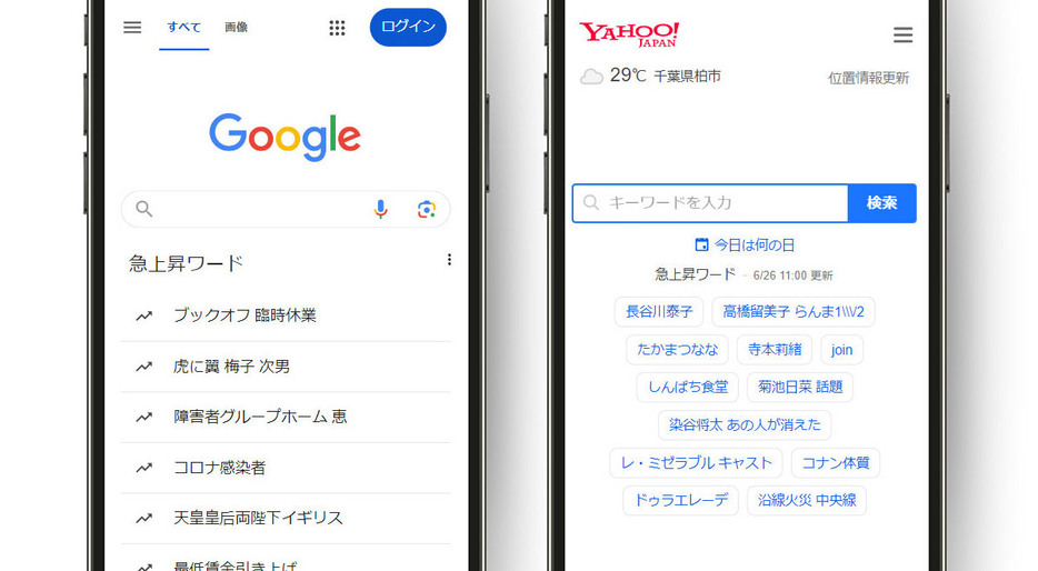 Google検索とヤフー検索画面