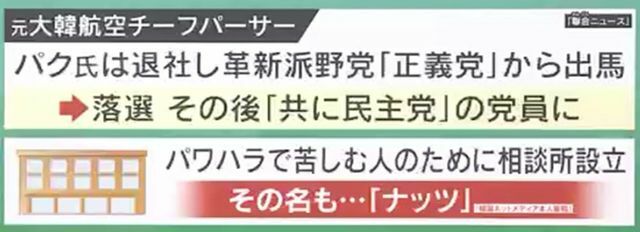 政治家へと転身したパク氏は、パワハラ相談所『ナッツ』を設立