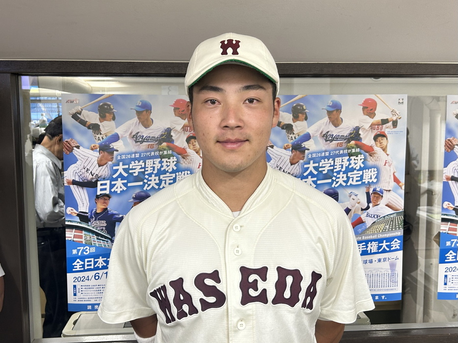 試合後の早大・吉納翼選手