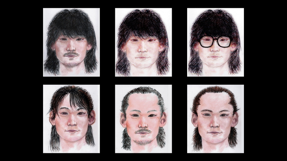公開された6枚の似顔絵（大分県警提供）