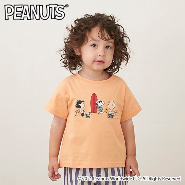 「【Re:Yarn】スヌーピーTシャツ」(3190円/サイズ：80～130センチ)カラー：ライトオレンジ
