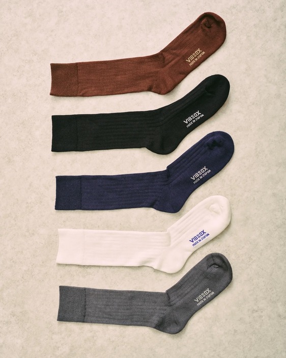 DRESS RIB PILE SOCKS 〈ブラウン、ホワイト、ブラック、ダークネイビー、チャコールグレイ〉各¥1,980／ビブソックス