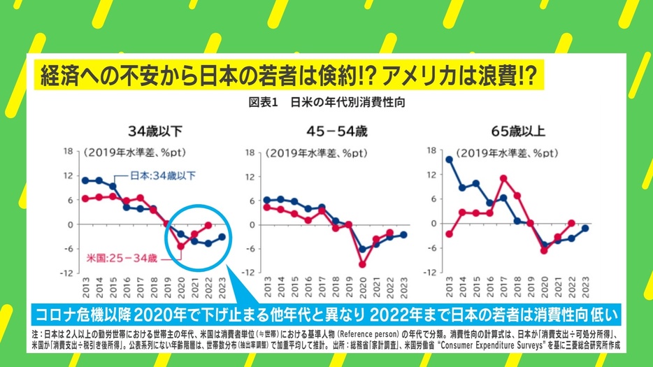 日米の年代別消費性向