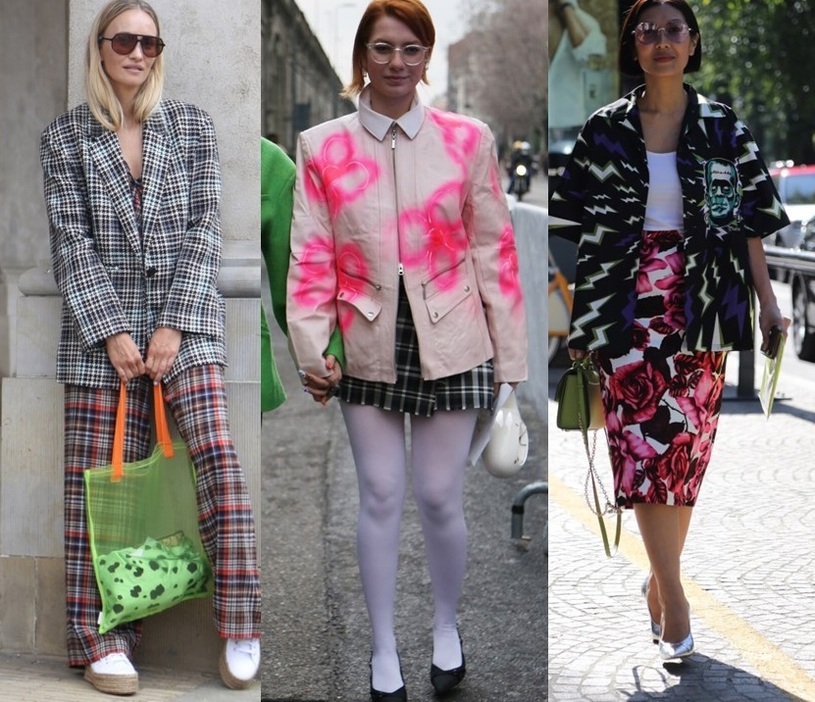 ヨーロッパのファッションスナップ、パターンの使い方が秀逸！