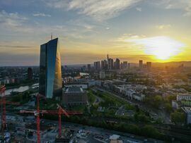 The ECB headquarters, left, in Frankfurt. Photographer: Alex Kraus/Bloomberg