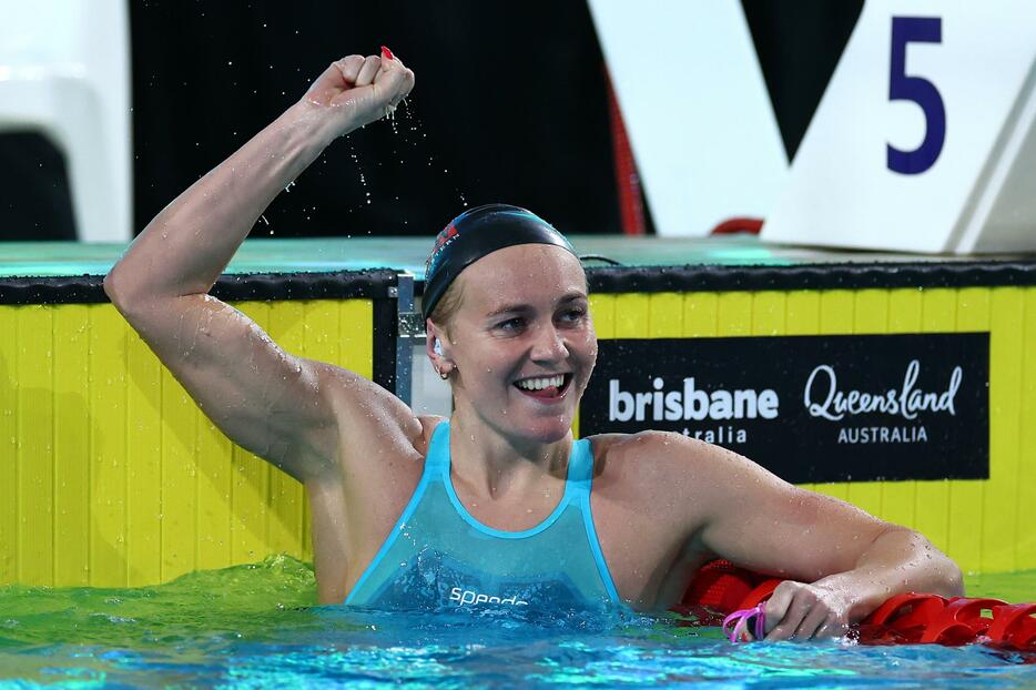 競泳のパリ五輪オーストラリア代表選考会、女子200m自由形で1分52秒23の世界新記録を樹立したアリアーン・ティトムス＝12日、ブリスベン（ゲッティ＝共同）